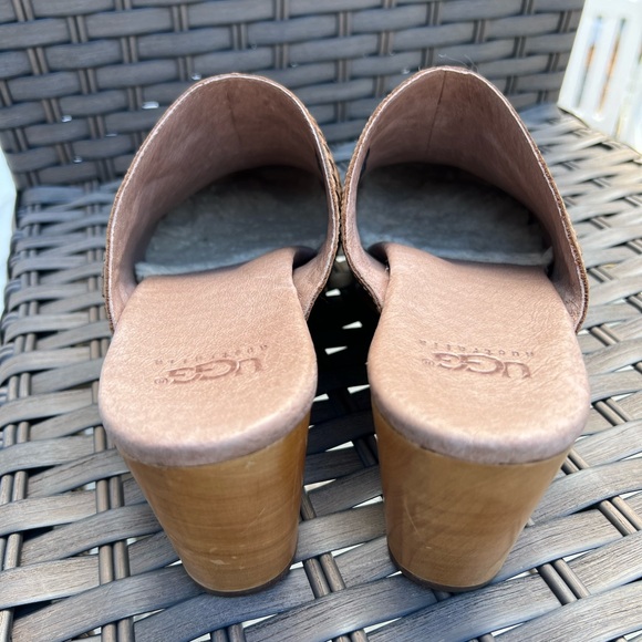 UGG Viveca heeled clog whipstitch leather shearling studded mule/clog Size 10 - Picture 3 of 9
